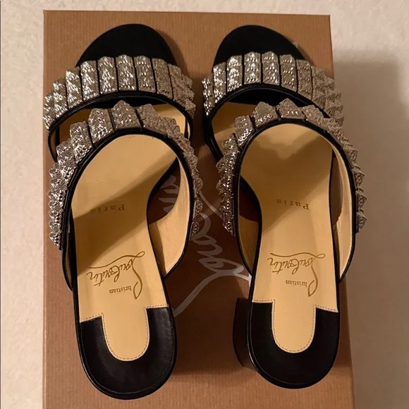Christian Louboutin Myriadiam 55 Black and Silver Studded Sandals